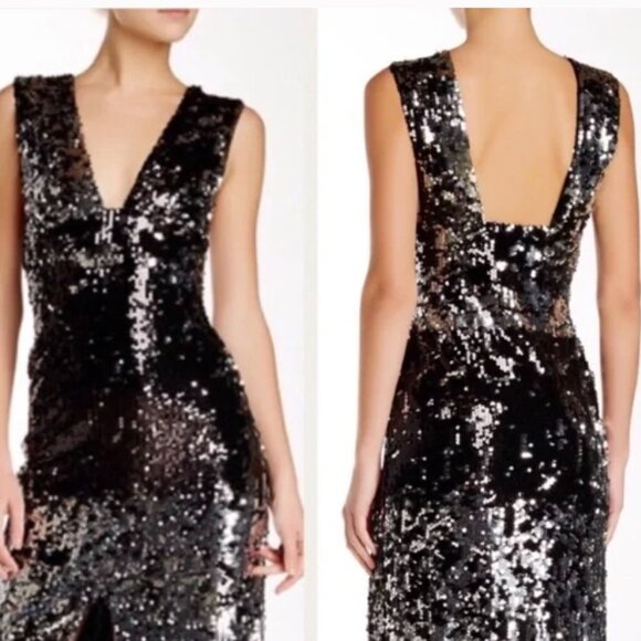 Rachel Zoe Venus Black and Silver Sequins Maxi Dress Sz 2 NWT - Picture 6 of 12